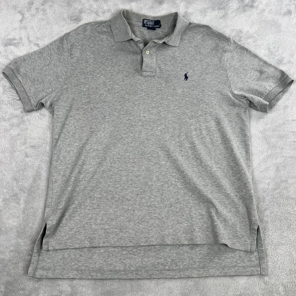 Polo Ralph Lauren Vintage Cotton Polo Shirt M Grey Men Short Sleeve Preppy Y2K